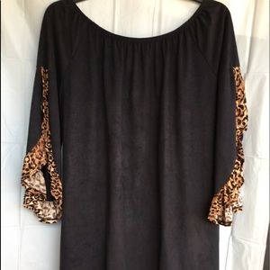 Black faux suede dress with cheetah print